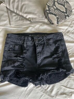 American Eagle Outfitters Black Distressed Denim Cutoff Shorts